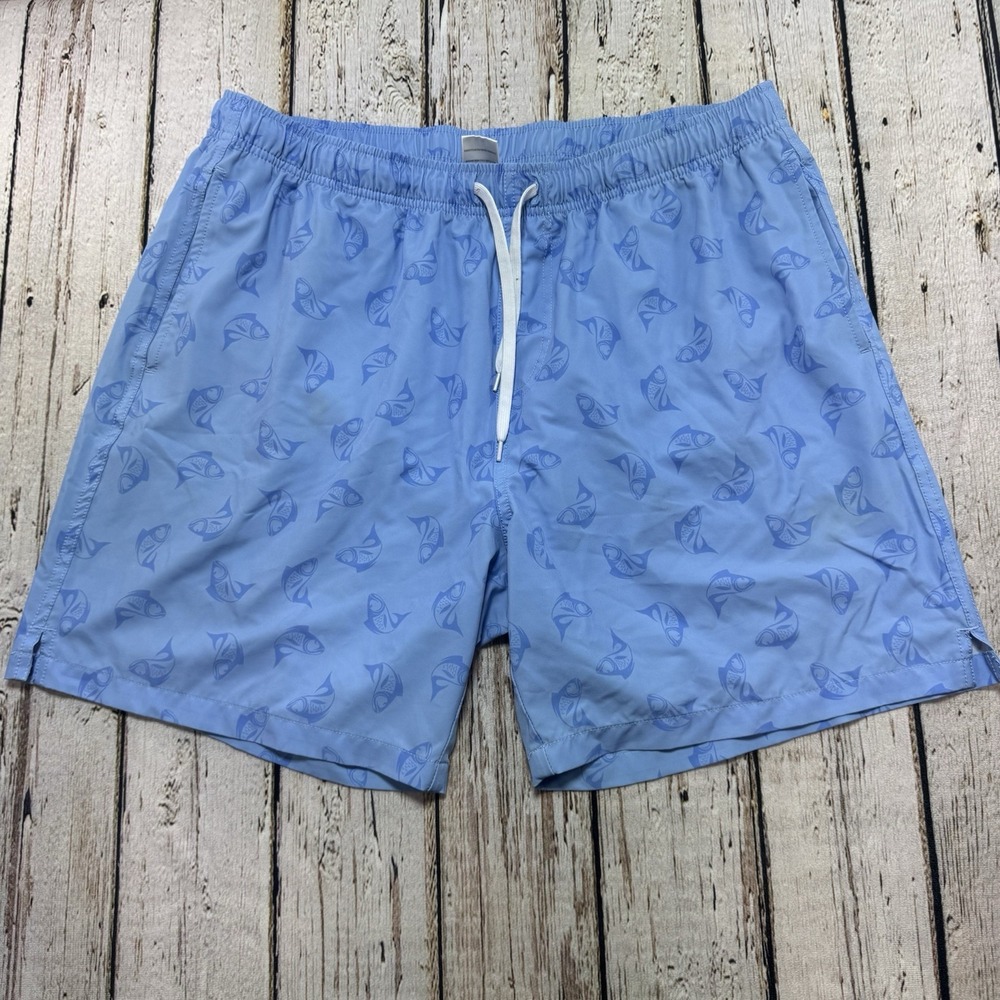 Bear Bottom Men's XXL Lined 7'' Inseam Swim Trunks Shorts Blue Fish Print
